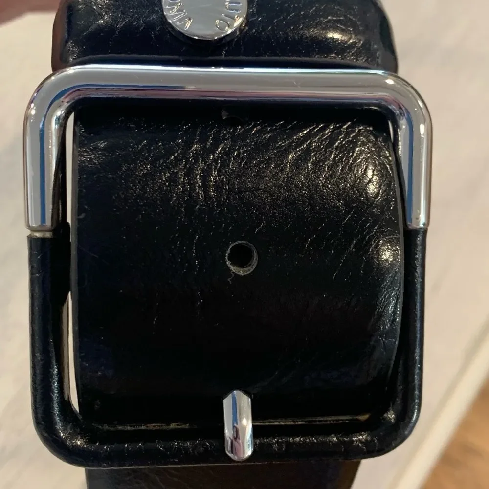 Vince Camuto Black Leather Belt with Silver Buckle NWOT